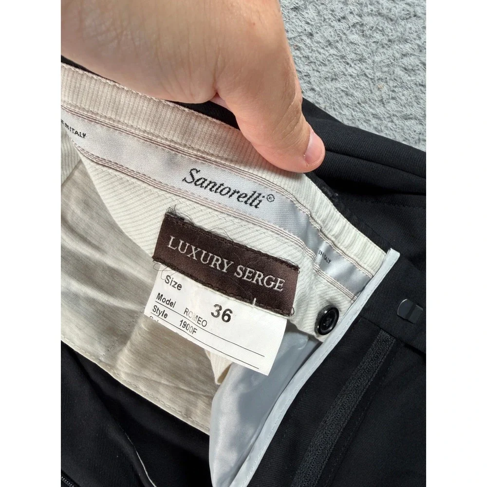 Santorelli Romeo Dress Pants Men 36x28 Black Wool Luxury Serge Italy Cuffed Flat